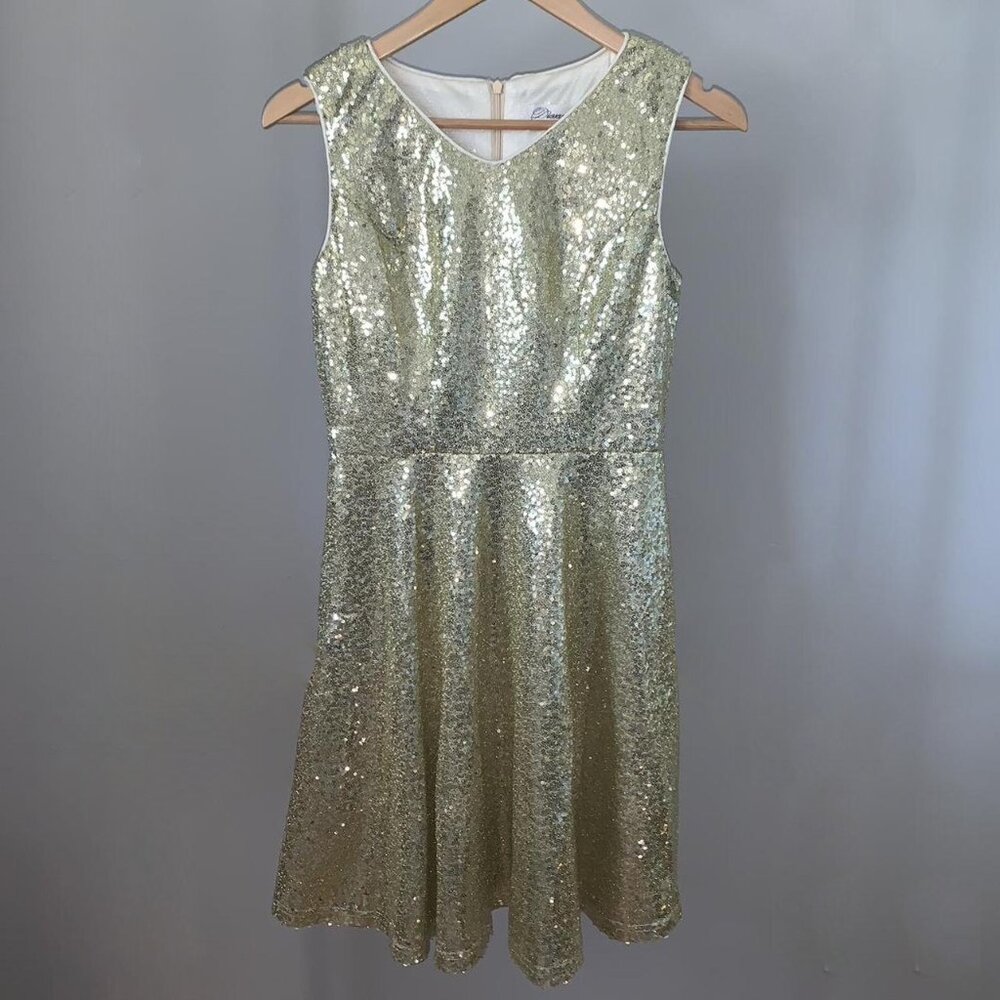 Dressever Gold Sequin Scoop V Neck A-Line Sleeveless Formal Short Mini Dress